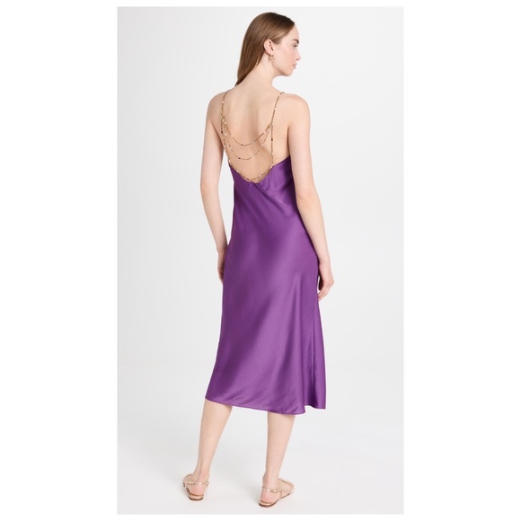 Ba&sh Carline Dress Satin Midi Slip with Beaded Straps Violet Purple - Small / 4 - Picture 2 of 9